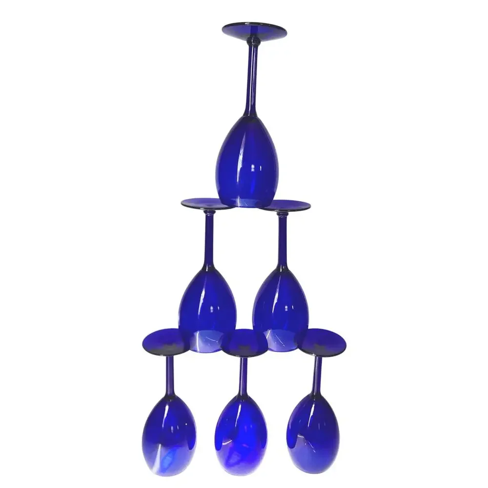 Vintage Set of 6 Pier 1 Cobalt Tall Water Stemware